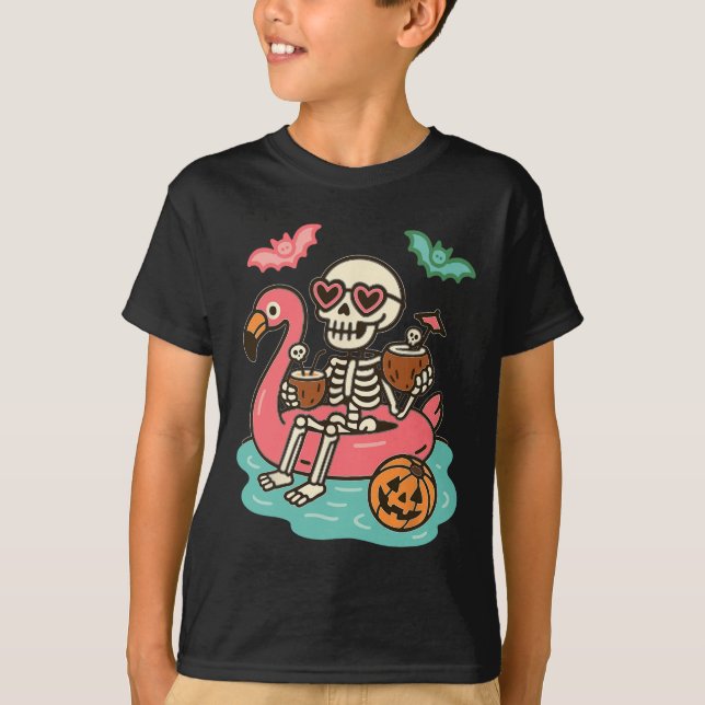 Camiseta Gracioso Summerween Skeleton Flotando En Corte Fla (Anverso)