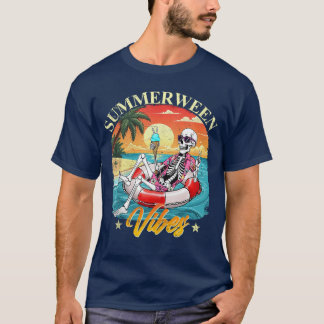 Camiseta Gracioso Summerween Vibes Skeleton Pumpkin Spooky