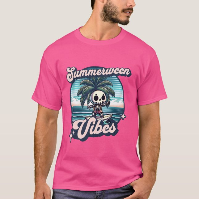 Camiseta Gracioso Summerween Vibes Summer Vacation Skeleton (Anverso)