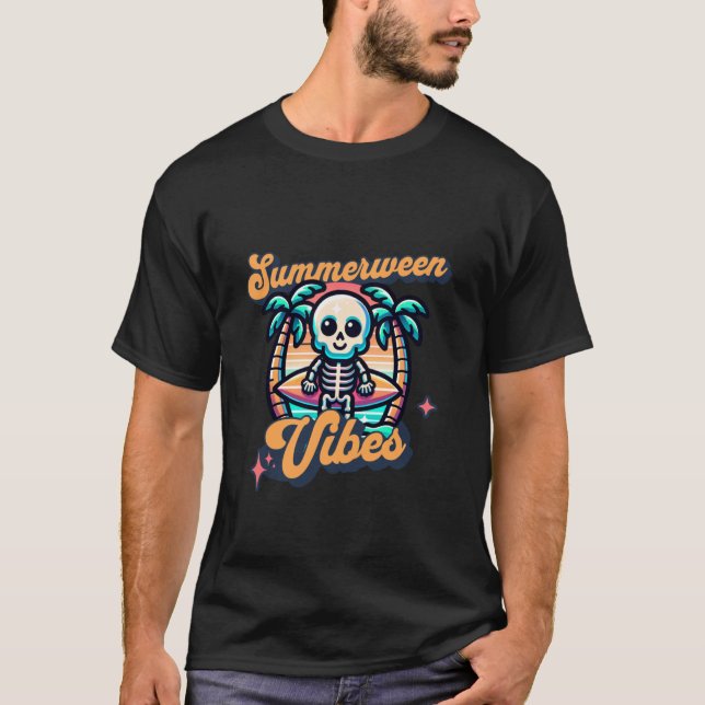 Camiseta Gracioso Summerween Vibes Summer Vacation Skeleton (Anverso)