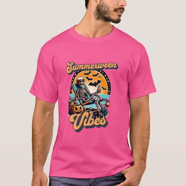 Camiseta Gracioso Summerween Vibes Verano Skeleton Beach Ch (Anverso)