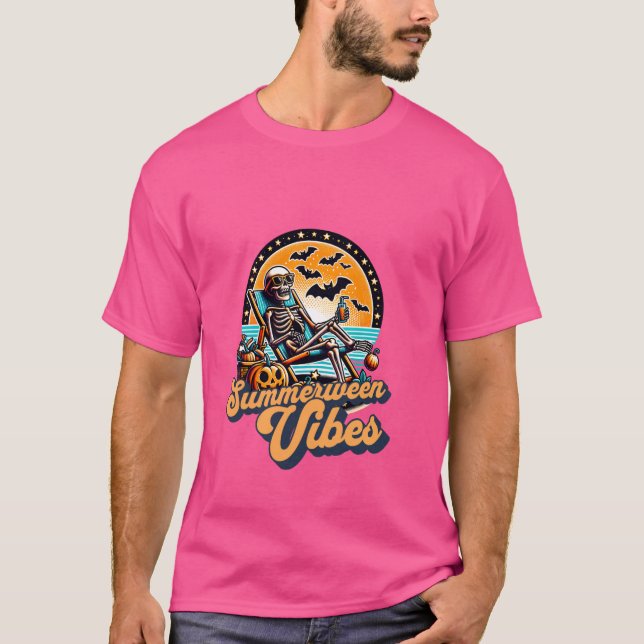 Camiseta Gracioso Summerween Vibes Verano Skeleton Beach Ch (Anverso)