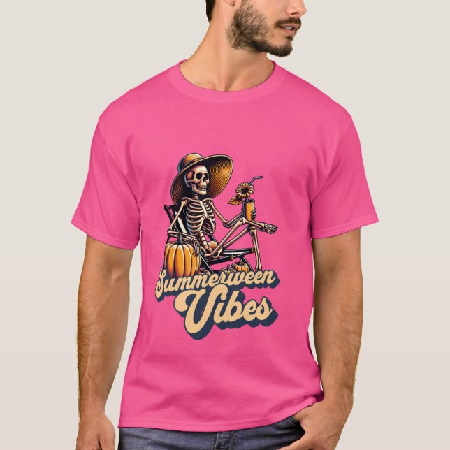 Camiseta Gracioso Summerween Vibes Verano Skeleton Beach Ch (Anverso)