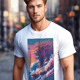 Camiseta Gracioso Surf Lion Gnarly en la ola para un surfis