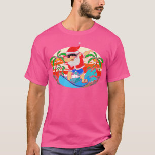 Camiseta Gracioso Surfing Santa Claus Dabbing Tropical Chri