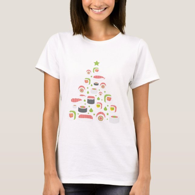 Camiseta Gracioso Sushi Amantes del Árbol de Navidad Añadir (Anverso)