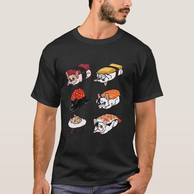Camiseta Gracioso Sushi Frenchie Perro Kawaii Anime Japonés (Anverso)