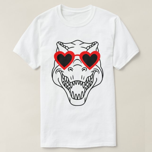 Camiseta Gracioso T Rex Dinosaur Heart Sungafas Happy Valen (Diseño del anverso)