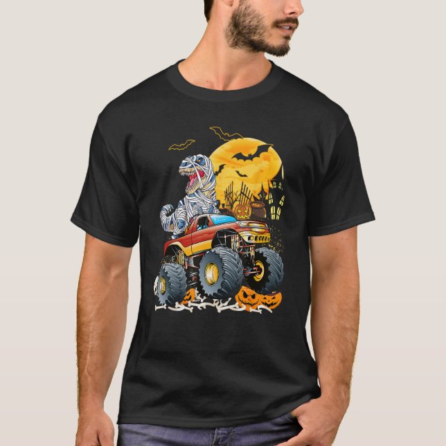 Camiseta Gracioso T Rex Saurus Monster Truck Happy Hall (Anverso)