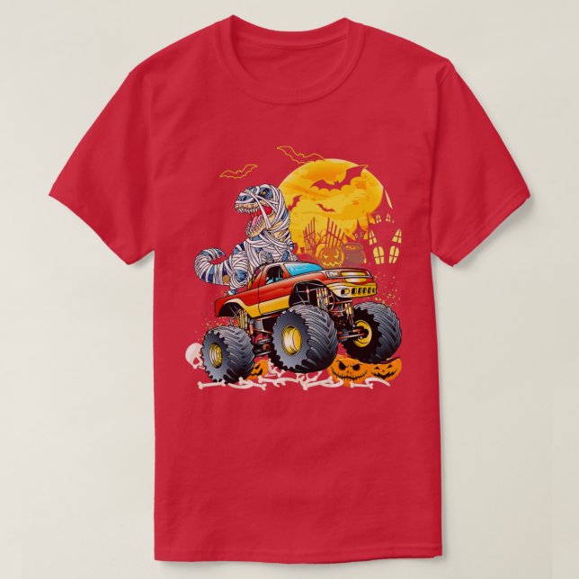 Camiseta Gracioso T Rex Saurus Monster Truck Happy Hall (Diseño del anverso)