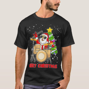 Camiseta Gracioso Tambor De Feliz Navidad Y Santa Drummer