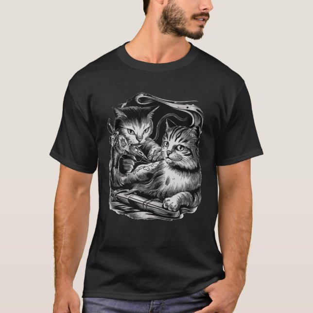 Camiseta Gracioso tatuaje de arte gato tatuado tabby gato a (Anverso)