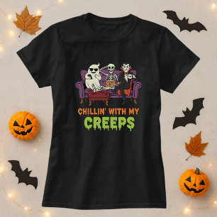 Camiseta Gracioso Tee De Halloween; Chileno Con El Fantasma