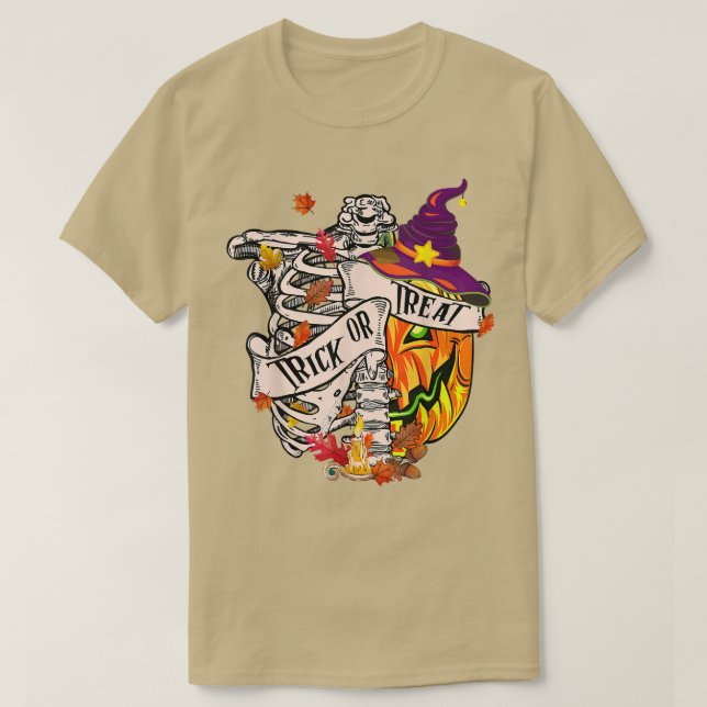 Camiseta Gracioso Trick De Esqueleto De Halloween O Traer H (Diseño del anverso)
