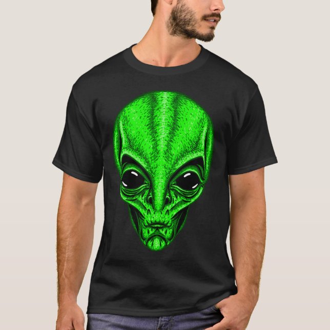 Camiseta Gracioso Ufo De Cabeza De Alien Verde (Anverso)