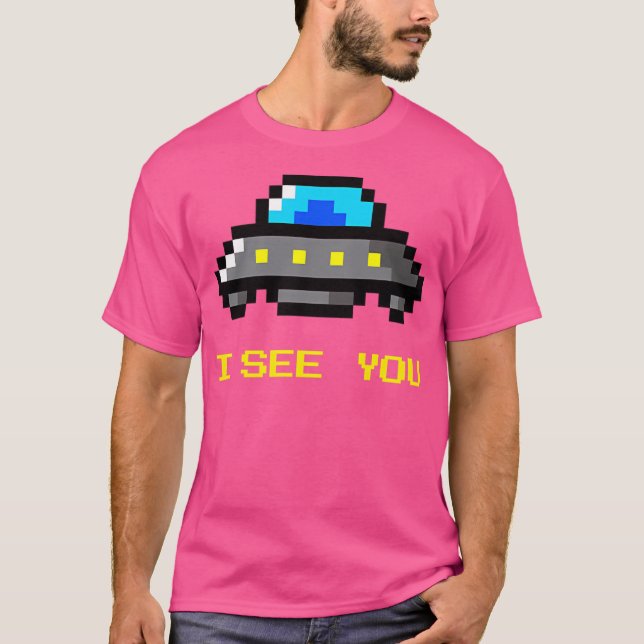 Camiseta Gracioso Ufo Te Veo (Estilo De Arte De 8 Bits) (Anverso)