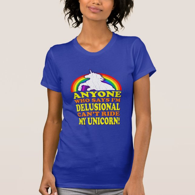 Camiseta Gracioso Unicornio Delusional (cosecha angustiada) (Anverso)