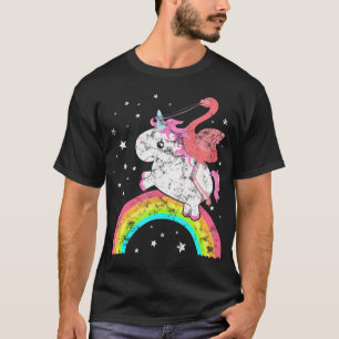 Camiseta Gracioso unicornio flamencos arcoiris exterior