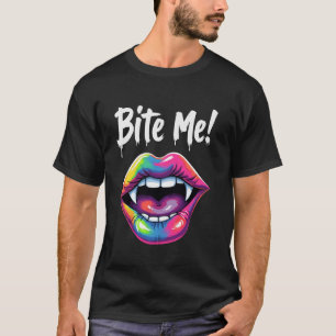 Camiseta Gracioso Vampiro Arcoiris levanta dientes me muerd