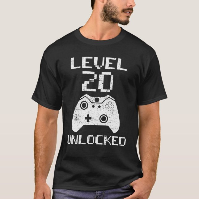 Camiseta Gracioso videojugador de nivel 20 desbloqueado (Anverso)