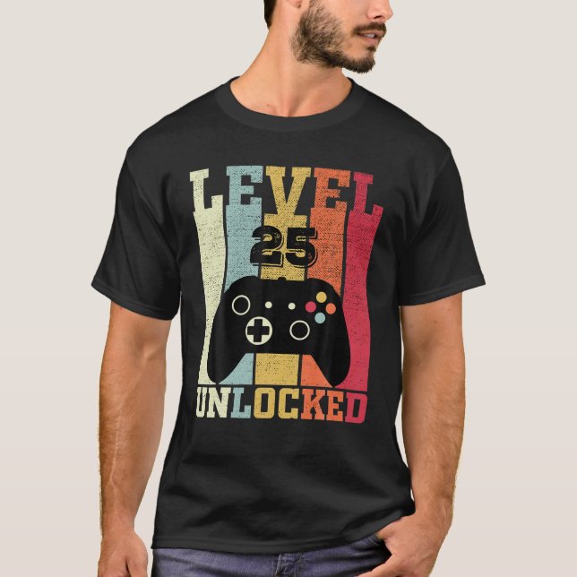 Camiseta Gracioso videojugador de nivel 25 desbloqueado (Anverso)