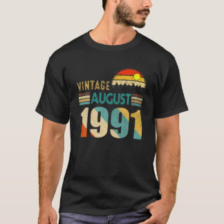 Camiseta Gracioso Vintage Agosto 1991 Clásico 30 Cumpleaños