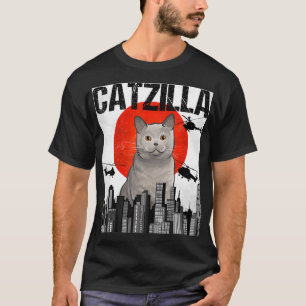 Camiseta Gracioso Vintage japonés Catzilla British Shorthai