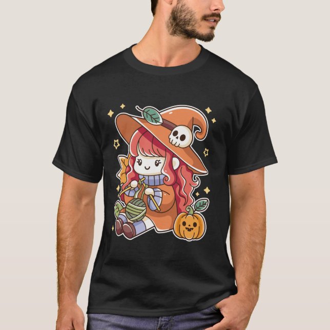 Camiseta Gracioso Yarn Gótico Agujas De Punto De Bruja Spoo (Anverso)