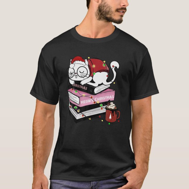 Camiseta Graciosos Cat Books Meowy Navidades Café Cat Books (Anverso)