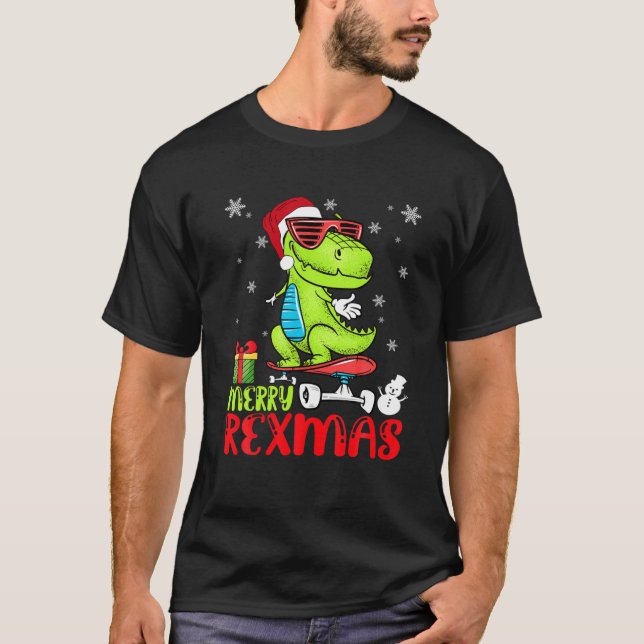 Camiseta Graciosos Feliz Navidad Dinosaurios Rex Navidad (Anverso)