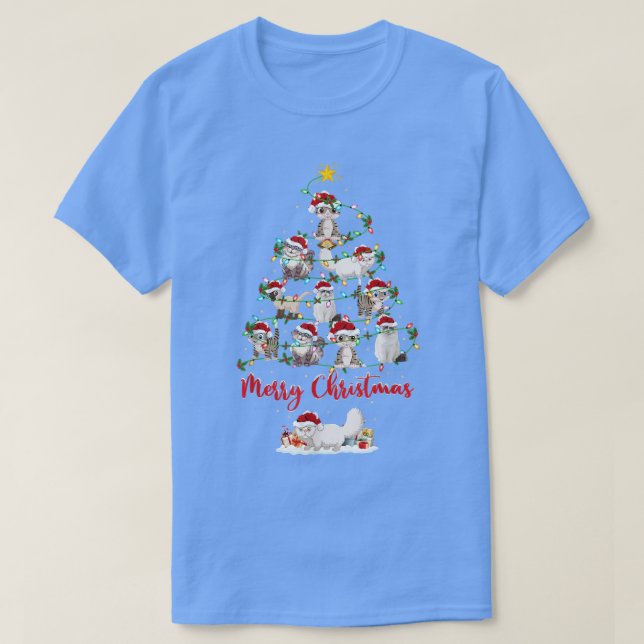 Camiseta Graciosos gatos adoran la Navidad iluminando a San (Diseño del anverso)