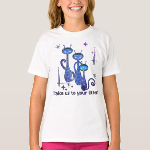 Camiseta Graciosos Gatos Alienígenas - "Llévanos A Tu Litro