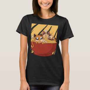 Camiseta Graciosos Gatos Anime Manga Comiendo Ramen Kawai J