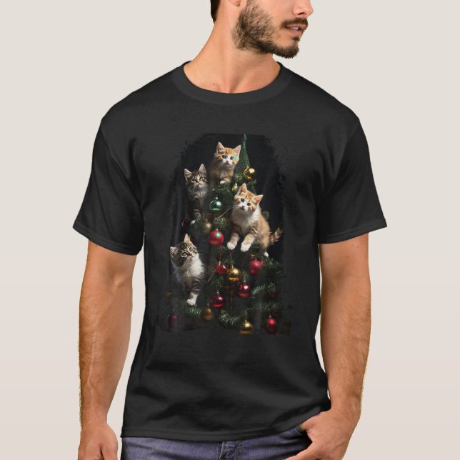 Camiseta Graciosos gatos Árbol de Navidad X mas (Anverso)