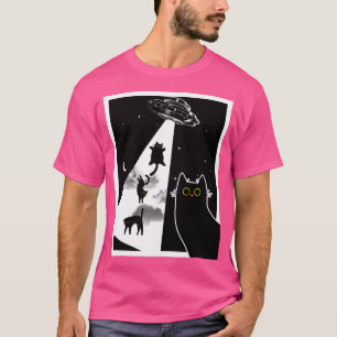 Camiseta Graciosos Gatos Con La Nave Espacial Alien Ufo. Gr