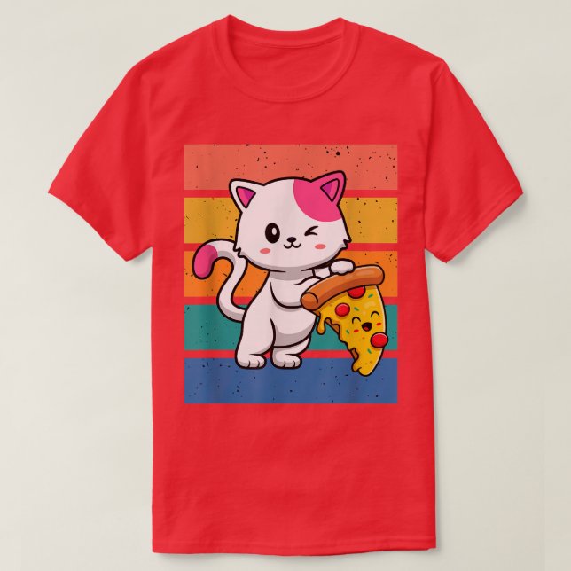 Camiseta Graciosos Gatos Cuidados Comen Pizza Kawaii Anime  (Diseño del anverso)