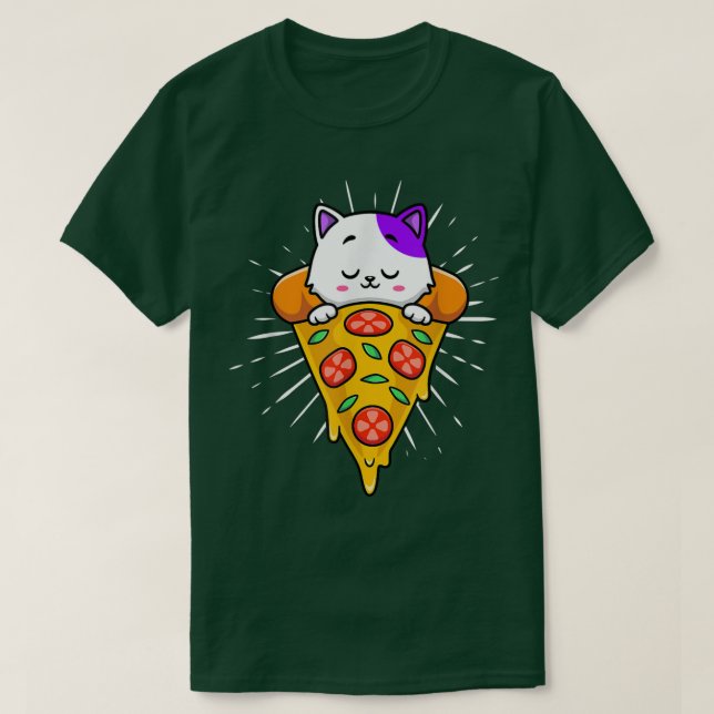 Camiseta Graciosos Gatos Cute Comen Pizza Kawaii Anime Japo (Diseño del anverso)