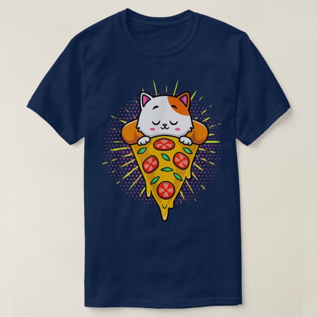 Camiseta Graciosos Gatos Cute Comen Pizza Kawaii Anime Japo (Diseño del anverso)