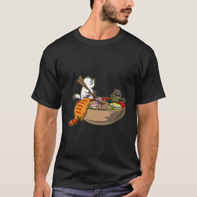 Camiseta Graciosos gatos de anime japoneses Kawaii comiendo (Anverso)