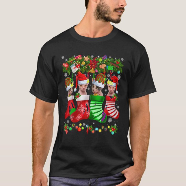 Camiseta Graciosos Gatos De Sfinx De Santa Elf En Navidades (Anverso)