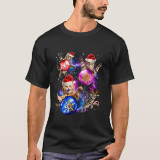Camiseta Graciosos Gatos En El Espacio Con Ornamentos Santa