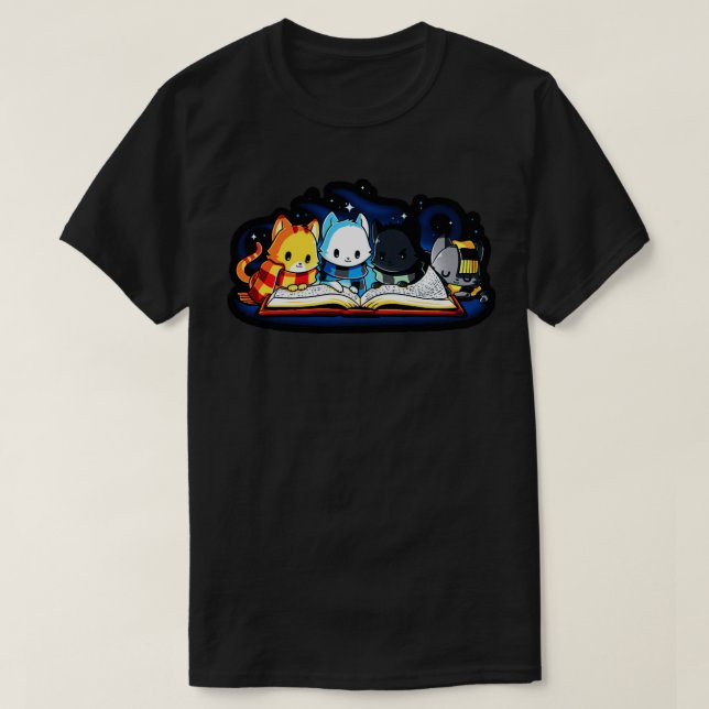 Camiseta Graciosos Gatos Leyendo Libro De Noche (Diseño del anverso)