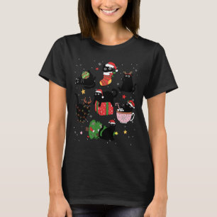 Camiseta Graciosos gatos negros Santa Hat Árbol de Navidad