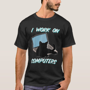 Camiseta Graciosos Gatos Y Computadoras Negros Kitty Para E