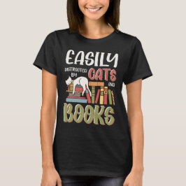 Camiseta Graciosos Gatos Y Libros Distraídos Fácilmente