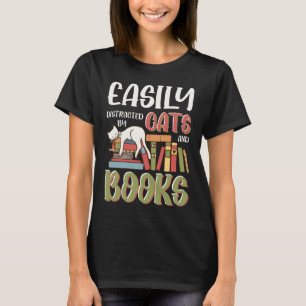 Camiseta Graciosos Gatos Y Libros Distraídos Fácilmente