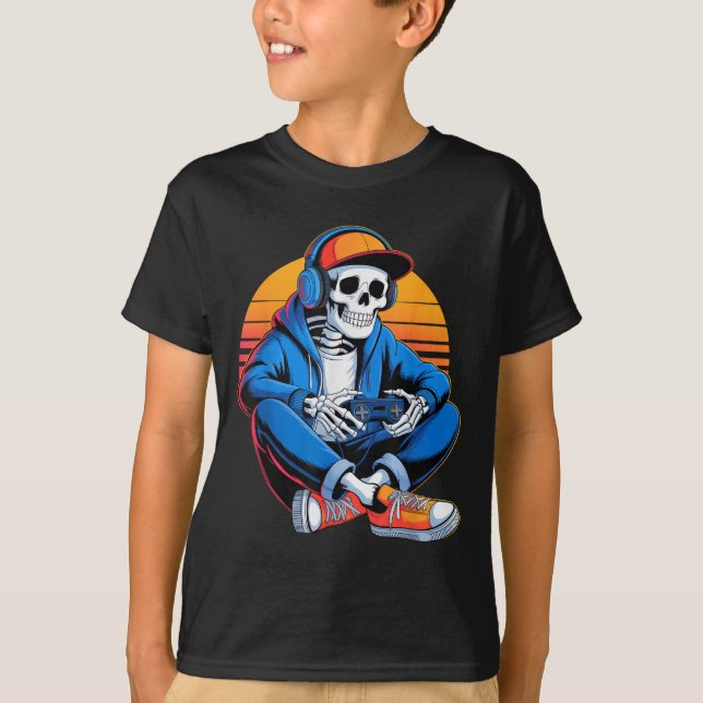 Camiseta Graciosos Halloween Chicos Hombres Niños Skeleton  (Anverso)