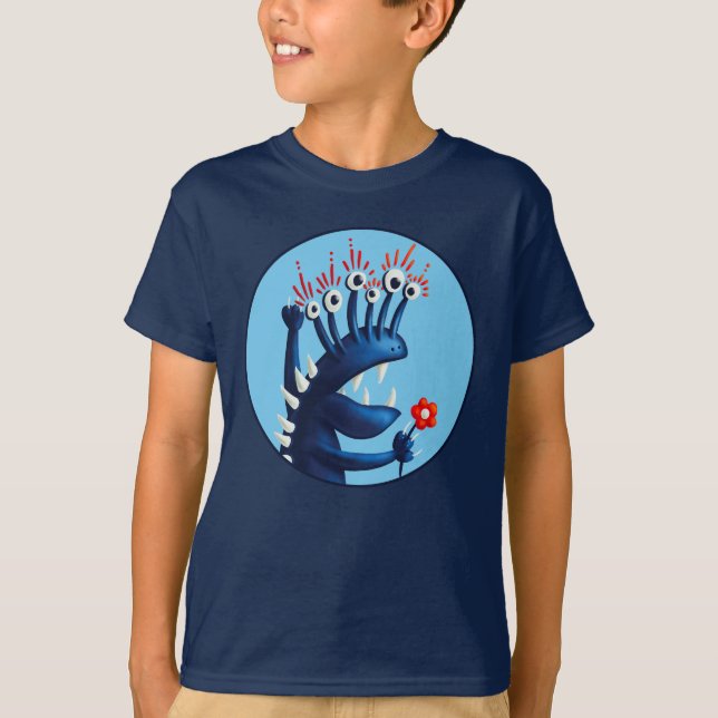 Camiseta Graciosos Monster Flores Niños Azules (Anverso)