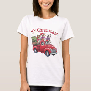 Camiseta Graciosos Navidades gatos en Camión Rojo