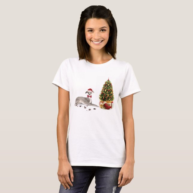 Camiseta Graciosos Navidades italianos de Greyhound con árb (Anverso completo)